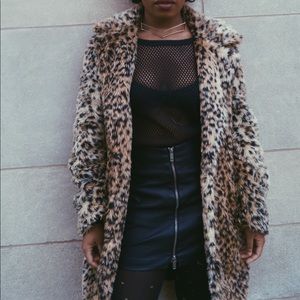 Faux Fur Leopard Print Coat